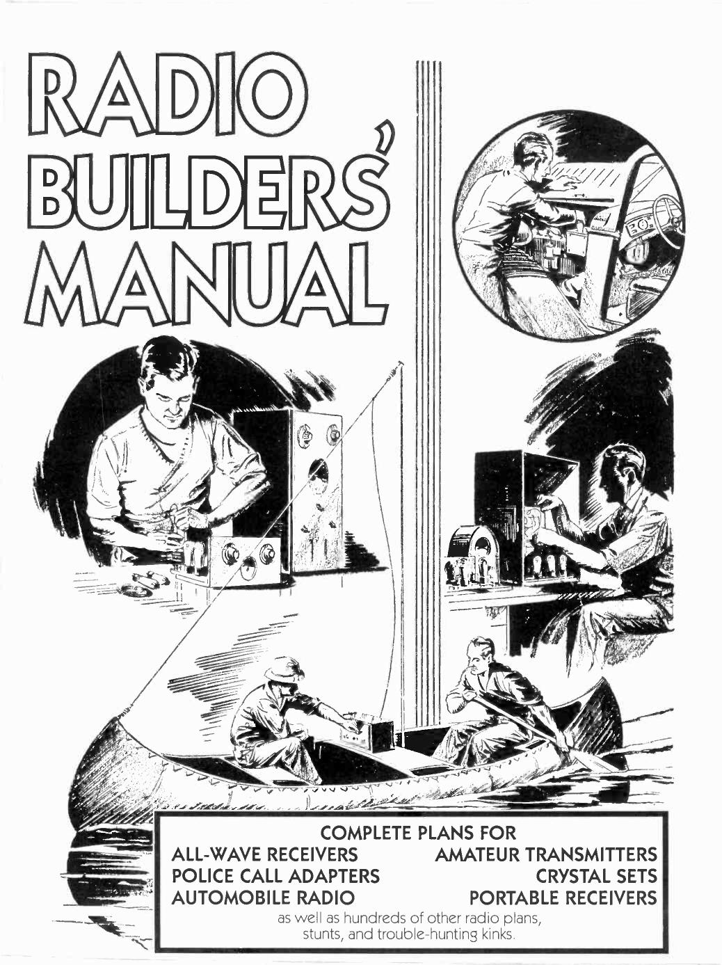Radio buildersâ manual. Complete plans for all-wave receivers, amateur transmitters, police call adapters, crystal sets, automobile radio, portable receivers as well as hundreds by coll