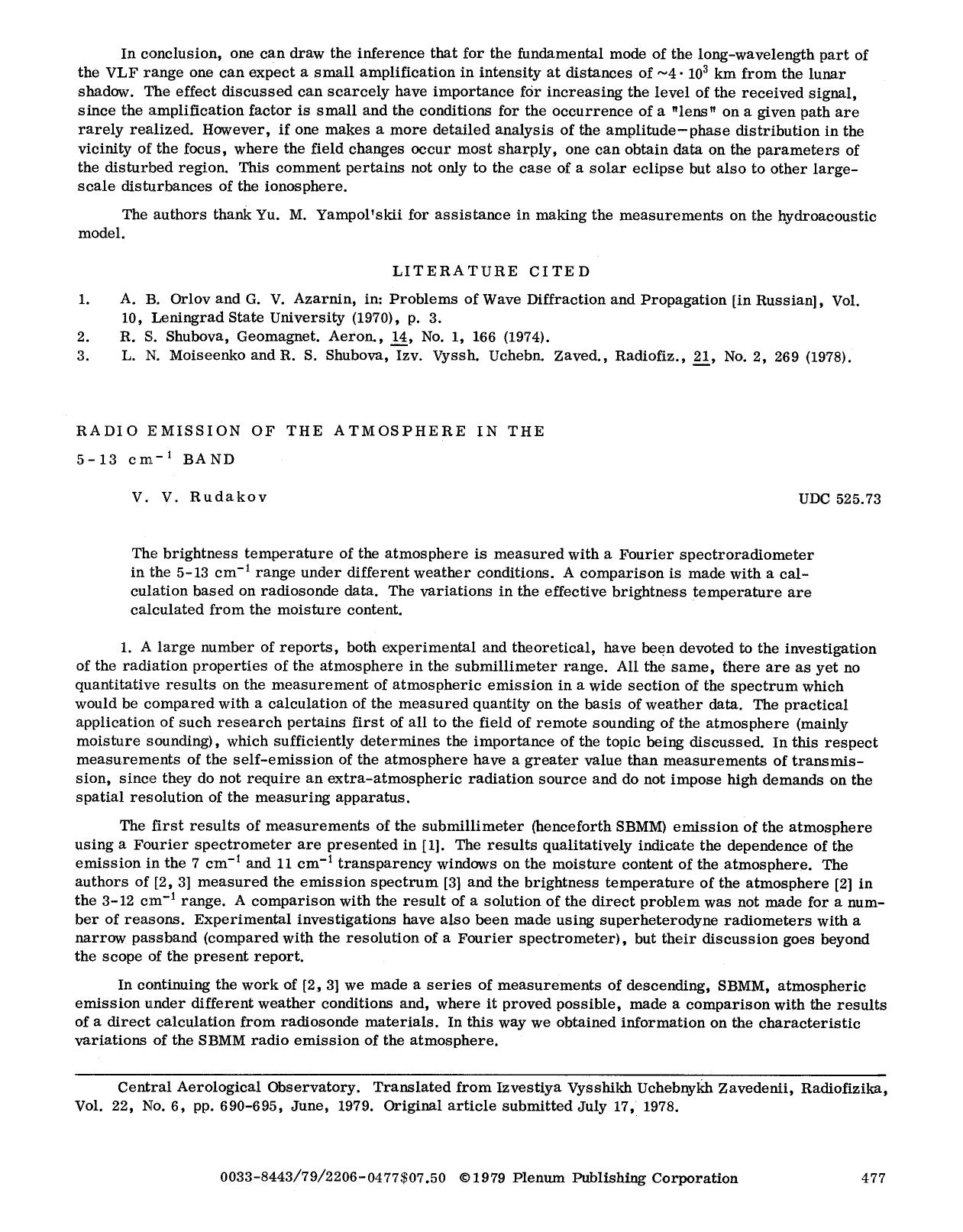 Radio emission of the atmosphere in the 5&#x2013;13 cm <Superscript>&#x2212;1 <Superscript> band by Unknown