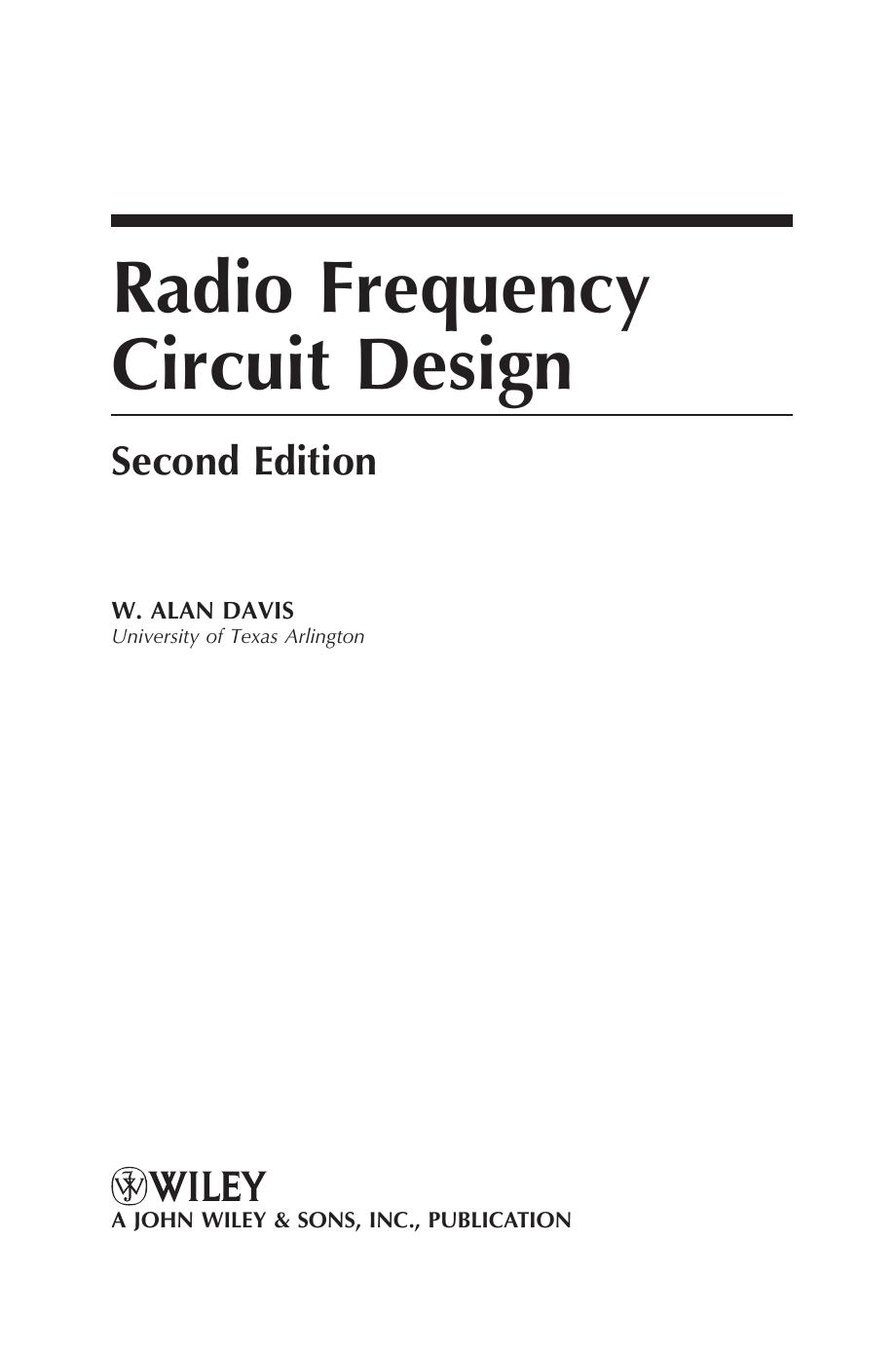 Radio frequency circuit design by W Alan Davis
