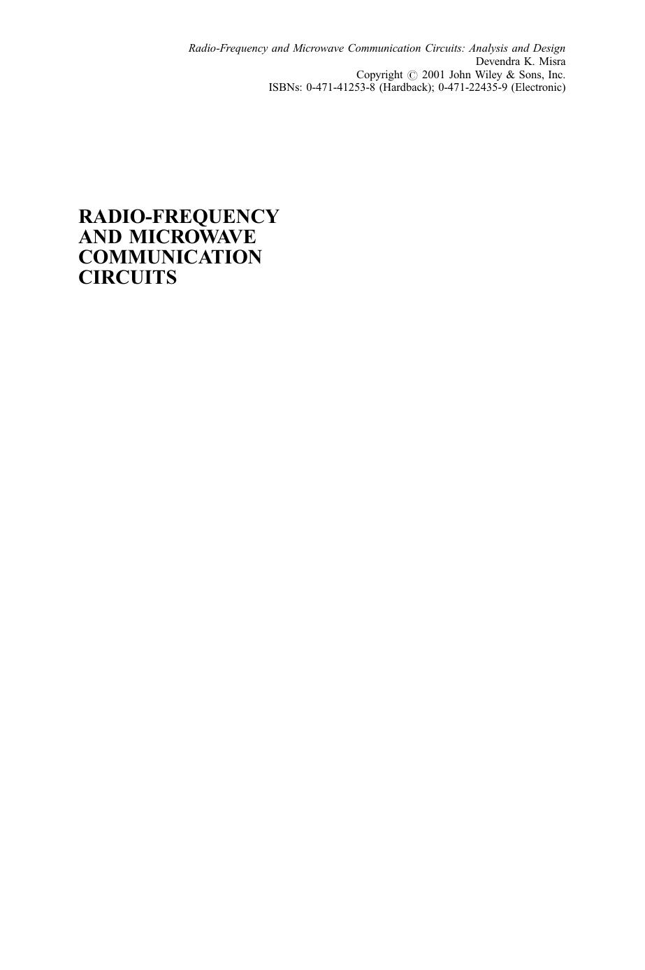 Radio-frequency and microwave communication circuits: analysis and design by Devendra K. Misra Devendra Misra
