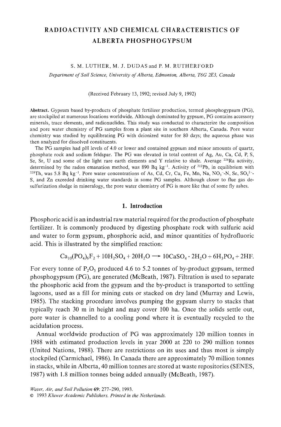 Radioactivity and chemical characteristics of Alberta phosphogypsum by Unknown
