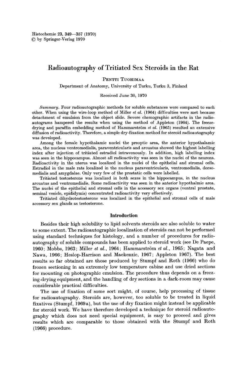 Radioautography of tritiated sex steroids in the rat by Unknown