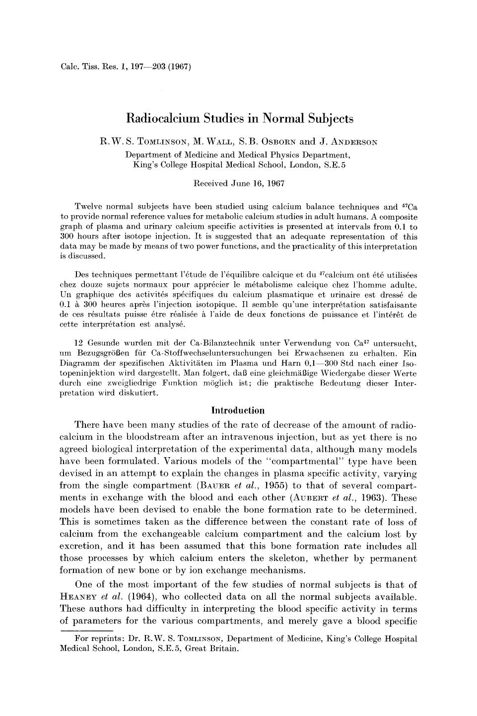 Radiocalcium studies in normal subjects by Unknown