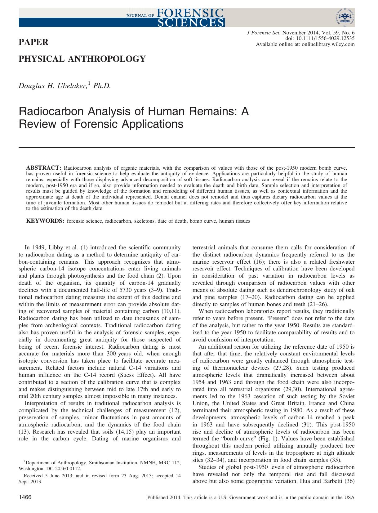 Radiocarbon Analysis of Human Remains: A Review of Forensic Applications by Unknown