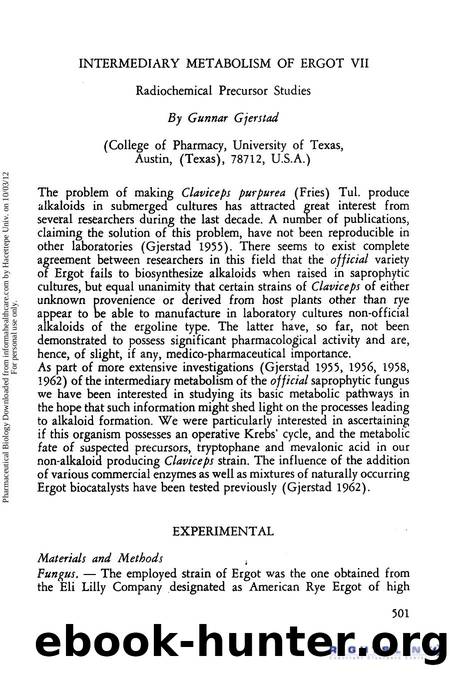 Radiochemical Precursor Studies by Gunnar Gjerstad
