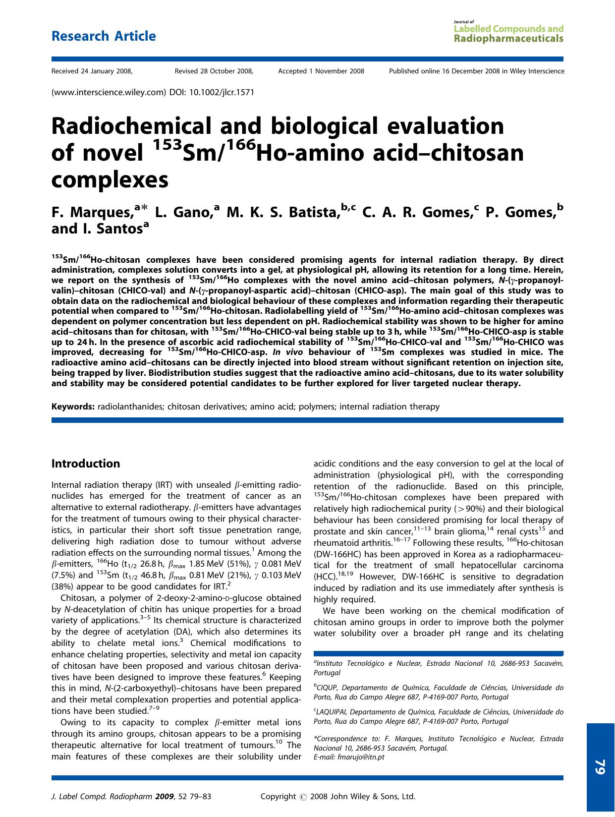 Radiochemical and biological evaluation of novel 153Sm166Ho-amino acid-chitosan complexes by Unknown