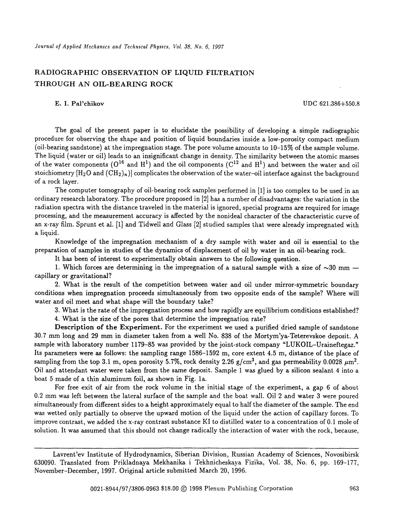 Radiographic observation of liquid filtration through an oil-bearing rock by Unknown