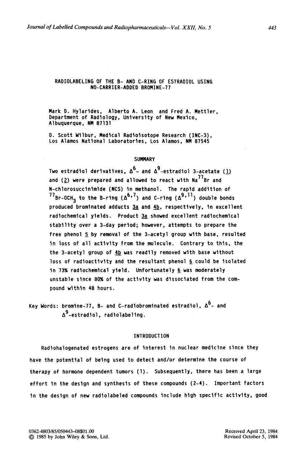 Radiolabeling of the B- and C-ring of estradiol using no-carrier-added bromine-77 by Unknown