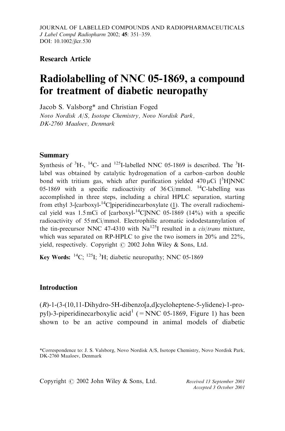 Radiolabelling of NNC 05-1869, a compound for treatment of diabetic neuropathy by Unknown