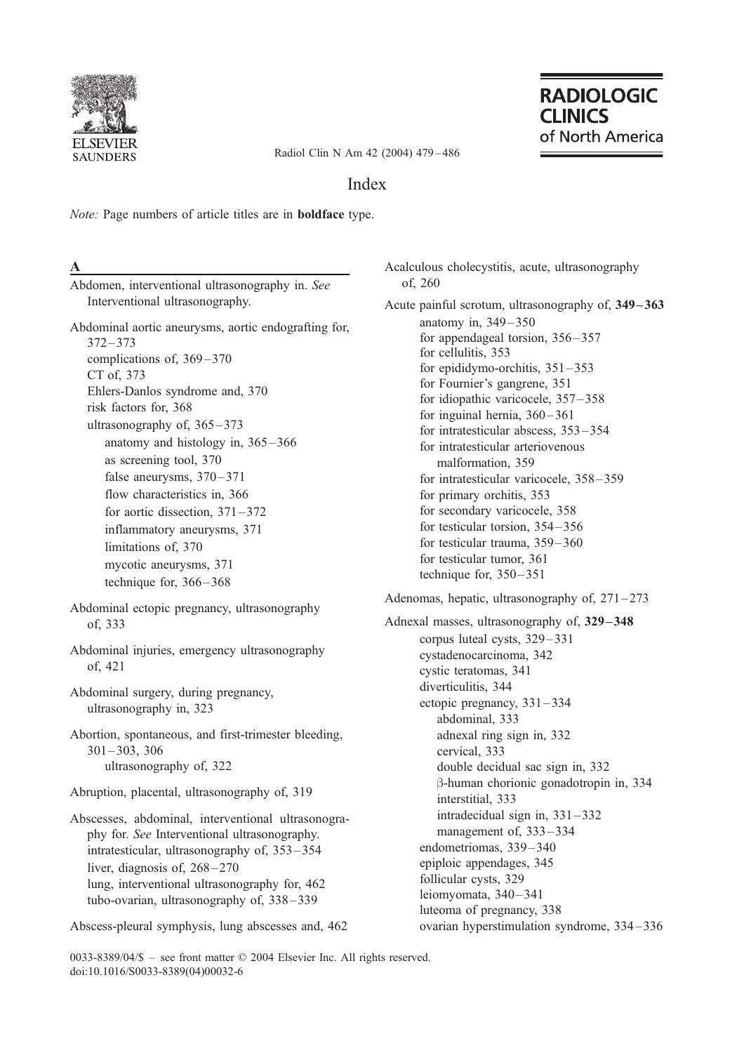 Radiologic Clinics Of North America Emergency Ultrasound issue 42 by Unknown