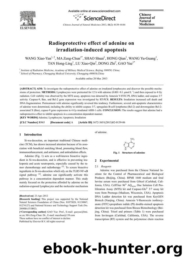 Radioprotective effect of adenine on irradiation-induced apoptosis by unknow