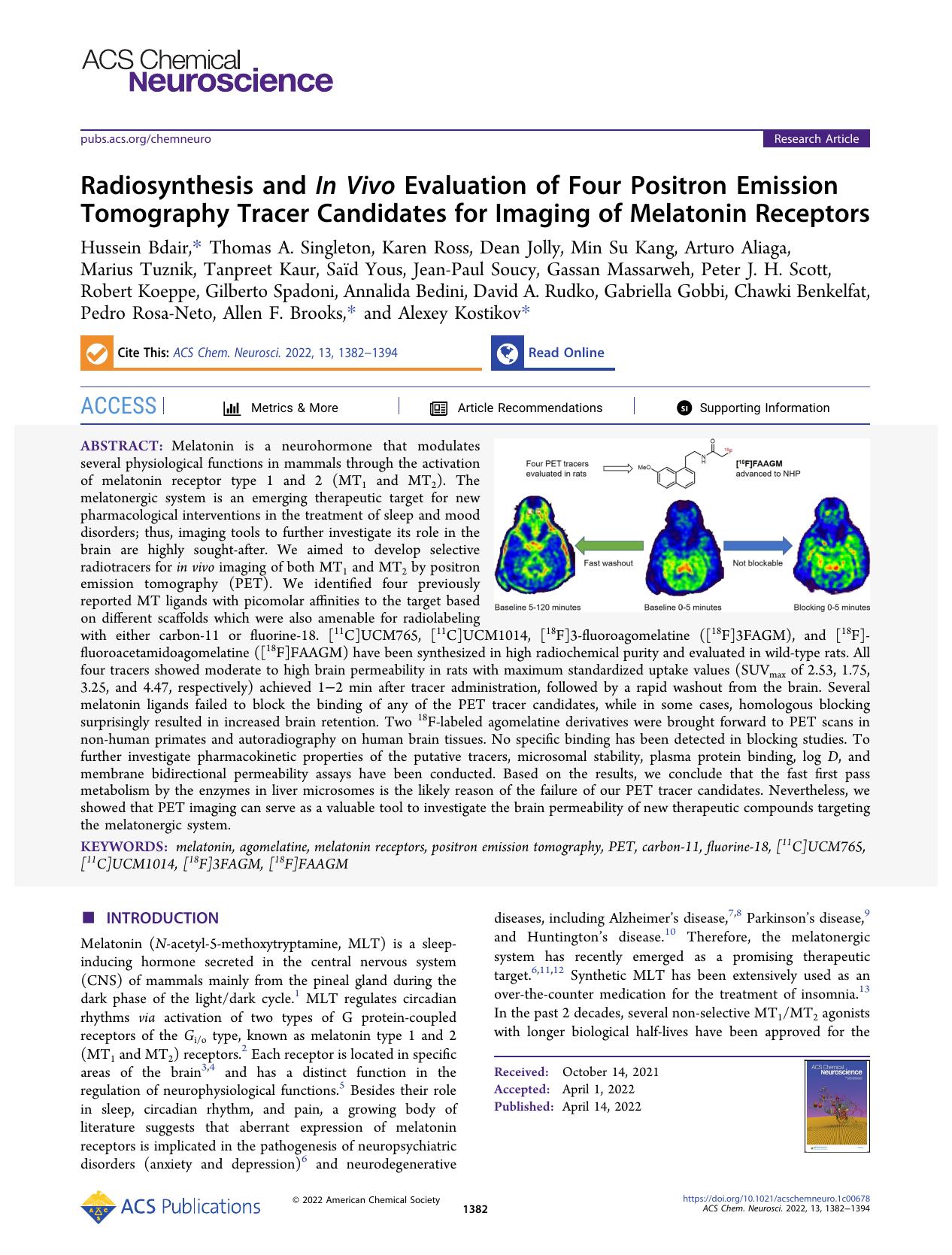 Radiosynthesis and In Vivo Evaluation of Four Positron Emission Tomography Tracer Candidates for Imaging of Melatonin Receptors by unknow