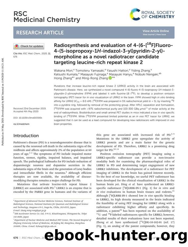 Radiosynthesis and evaluation of 4-(6-[18F]Fluoro-4-(5-isopropoxy-1H-indazol-3-yl)pyridin-2-yl)morpholine as a novel radiotracer candidate targeting leucine-rich repeat kinase 2 by unknow