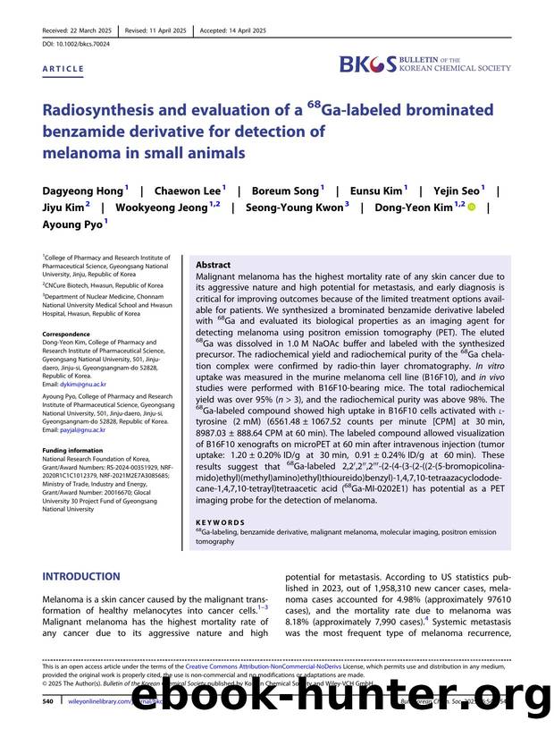 Radiosynthesis and evaluation of a 68Gaâlabeled brominated benzamide derivative for detection of melanoma in small animals by Unknown