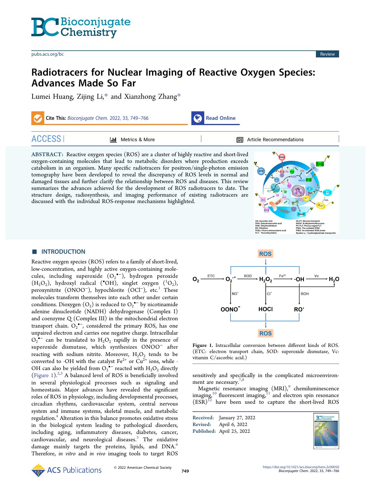 Radiotracers for Nuclear Imaging of Reactive Oxygen Species: Advances Made So Far by Lumei Huang Zijing Li and Xianzhong Zhang