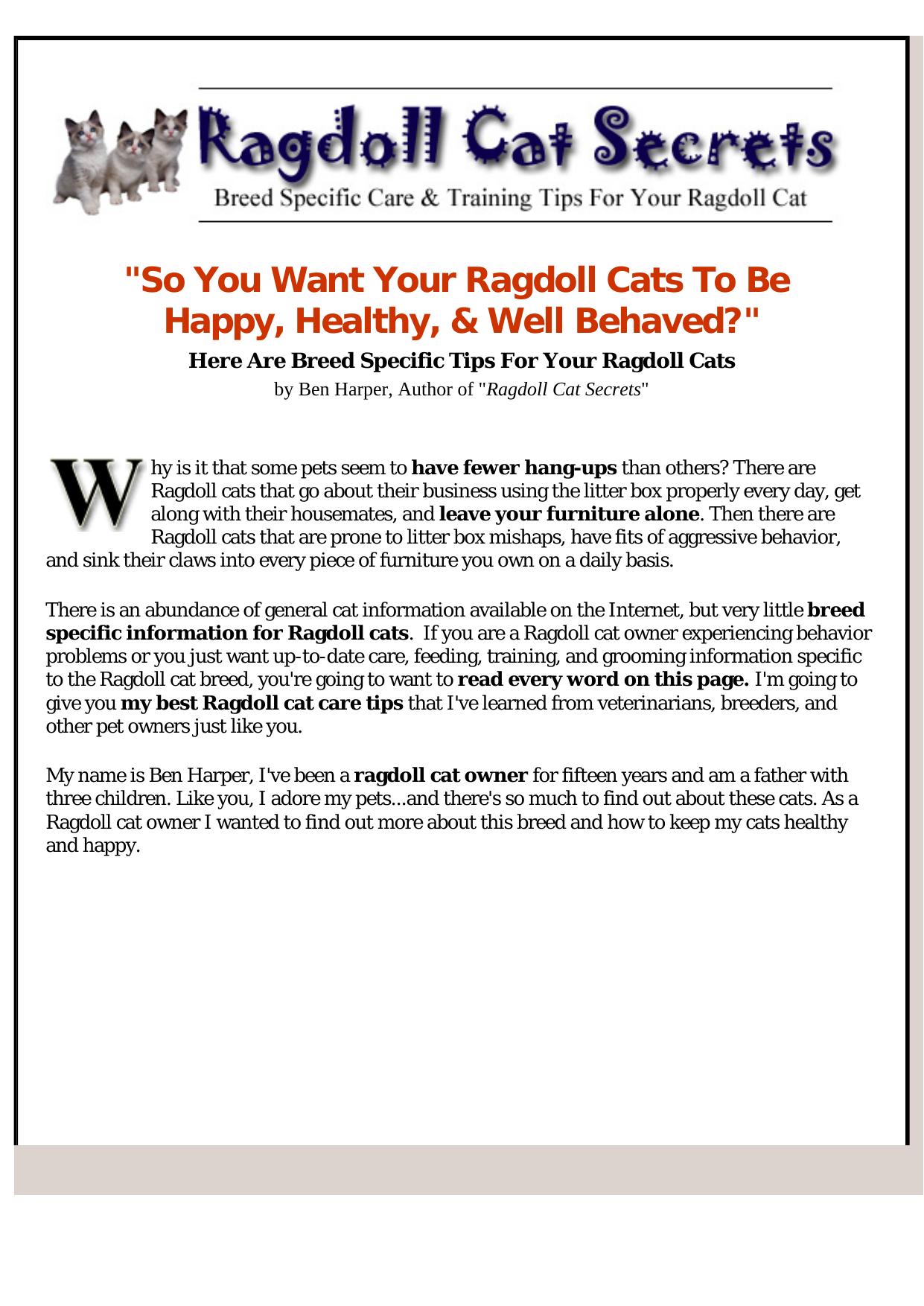 Ragdoll Cat Secrets - Pet Owners Guide. by Best of Kuszter's Collection