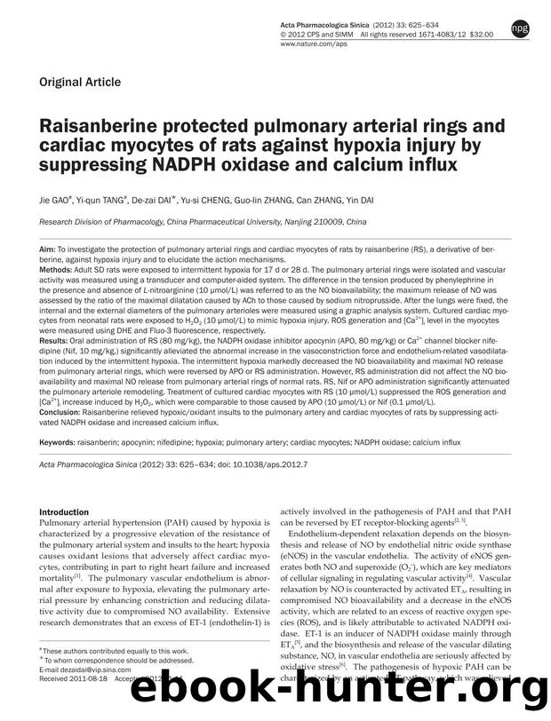 Raisanberine protected pulmonary arterial rings and cardiac myocytes of rats against hypoxia injury by suppressing NADPH oxidase and calcium influx by Jie Gao & Yi-qun Tang & De-zai Dai & Yu-si Cheng & Guo-lin Zhang & Can Zhang & Yin Dai