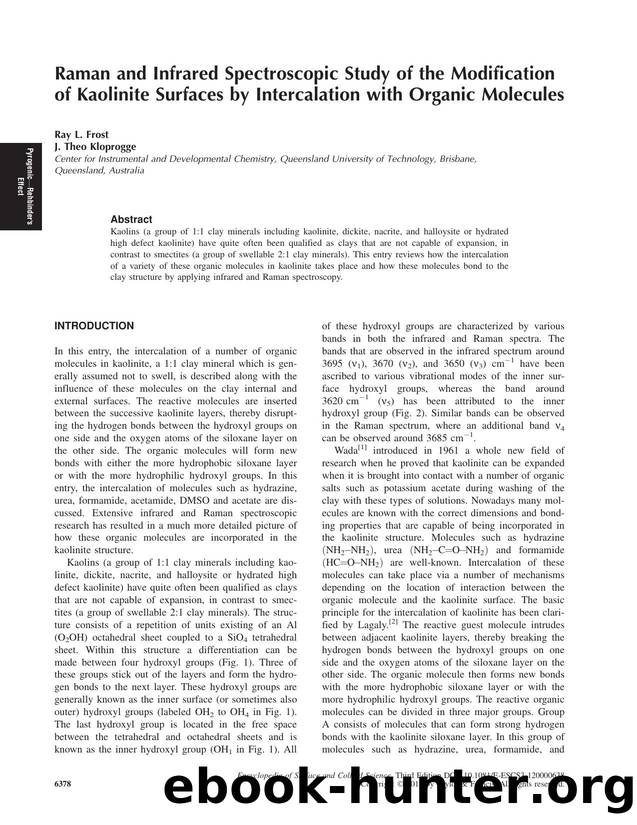 Raman and Infrared Spectroscopic Study of the Modification of Kaolinite Surfaces by Intercalation with Organic Molecules by Ray L. Frost & J. Theo Kloprogge