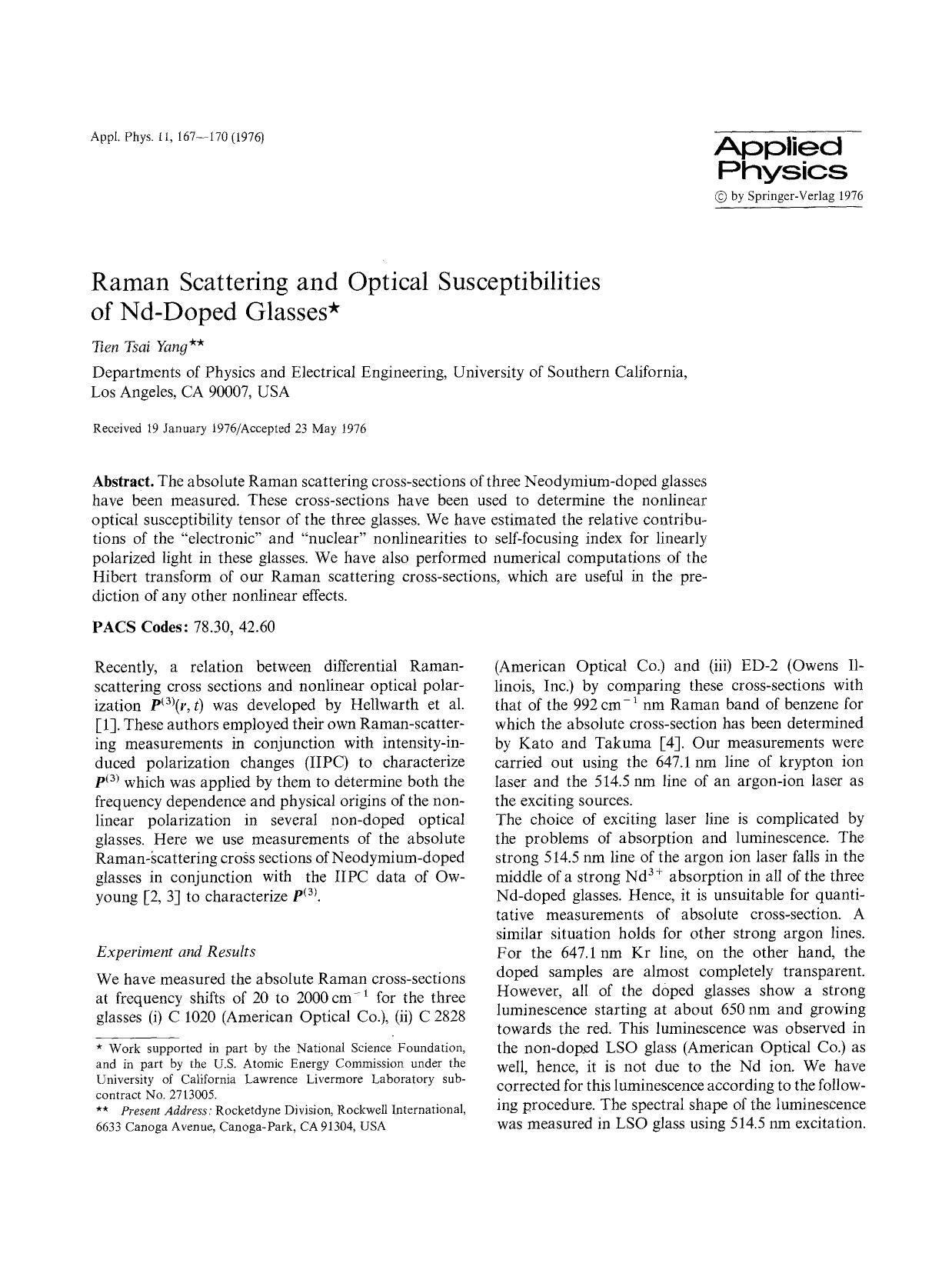 Raman scattering and optical susceptibilities of Nd-doped glasses by Unknown