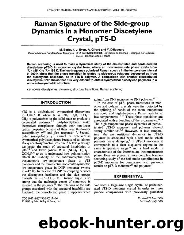 Raman signature of the side-group dynamics in a monomer diacetylene crystal, pTS-D by Unknown