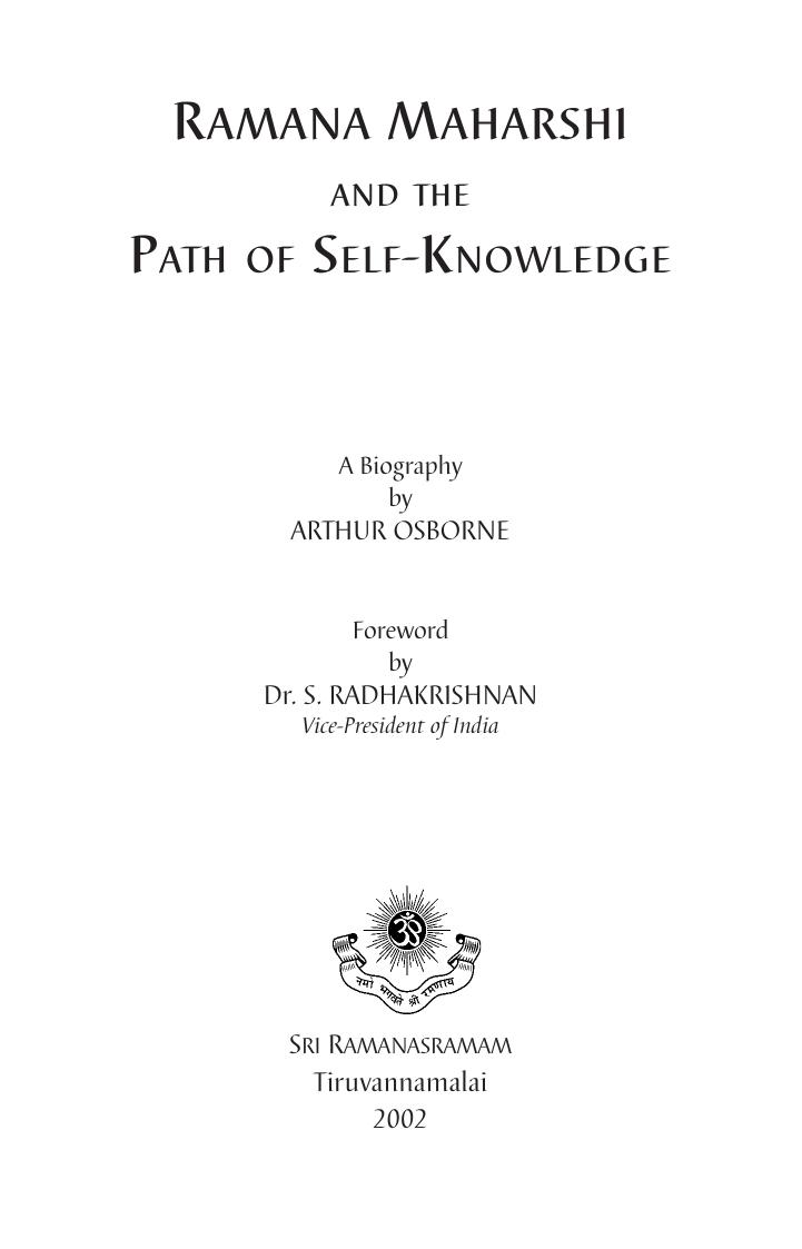 Ramana Maharshi and the Path of Self-Knowledge by Arthur Osborne