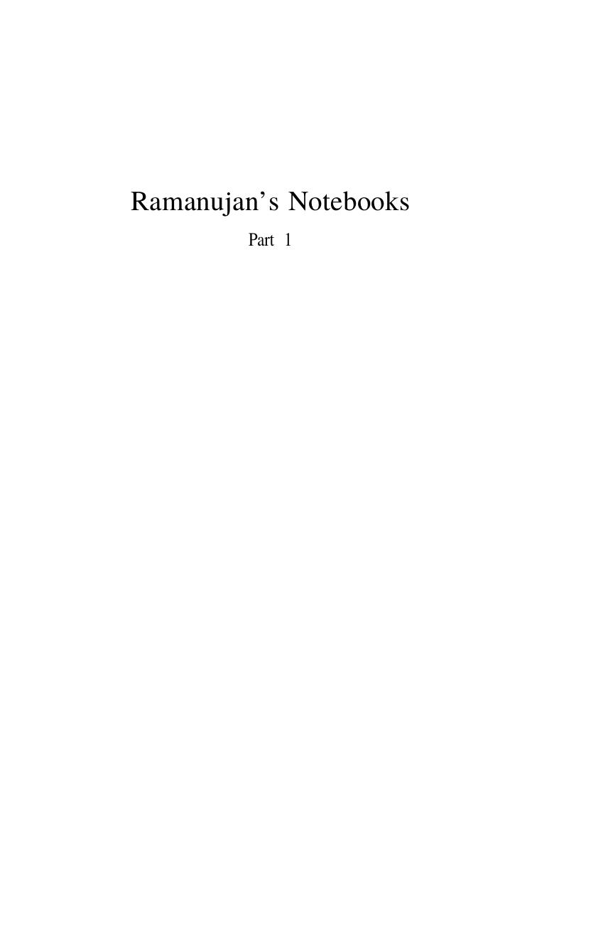 Ramanujan's Notebooks 1 by Bruce C. Berndt
