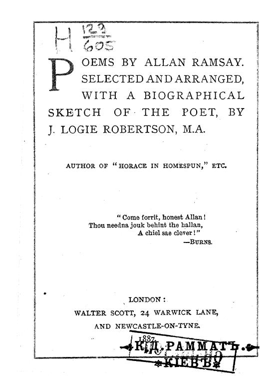 Ramsay, Selected AND Arranged - Poems by allan ramsay by 1887