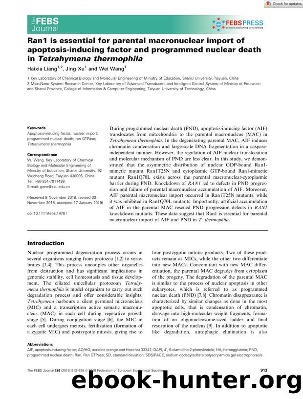Ran1 is essential for parental macronuclear import of apoptosisâinducing factor and programmed nuclear death in TetrahymenaÂ thermophila by Unknown