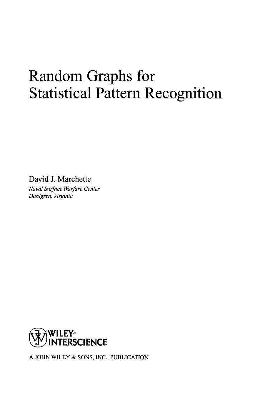 Random Graphs for Statistical Pattern Recognition by Unknow