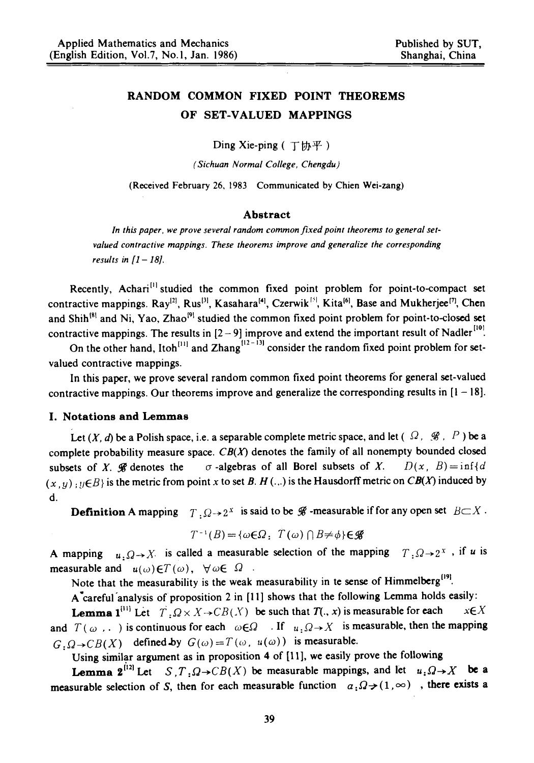 Random common fixed point theorems of set-valued mappings by Unknown