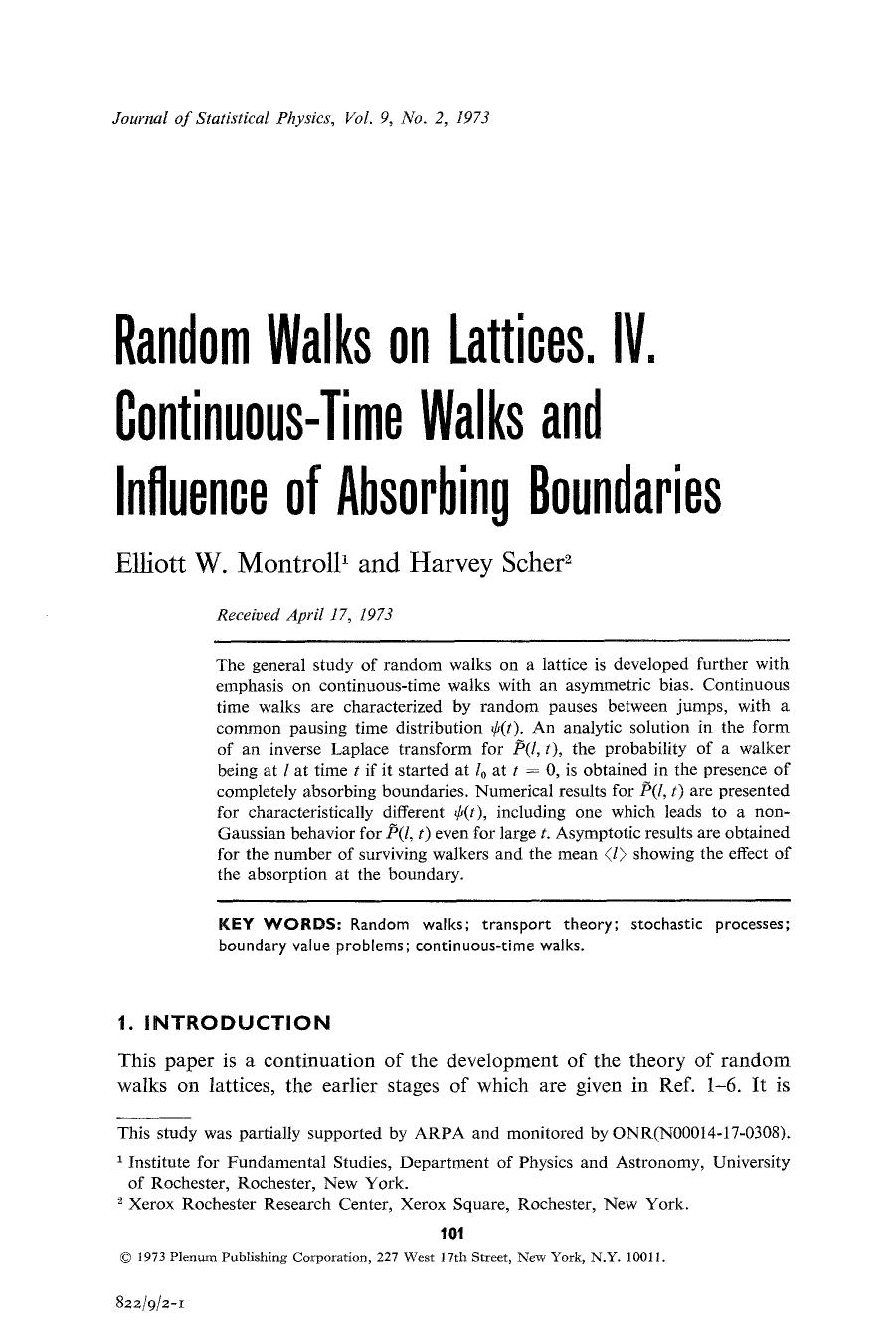 Random walks on lattices. IV. Continuous-time walks and influence of absorbing boundaries by Unknown