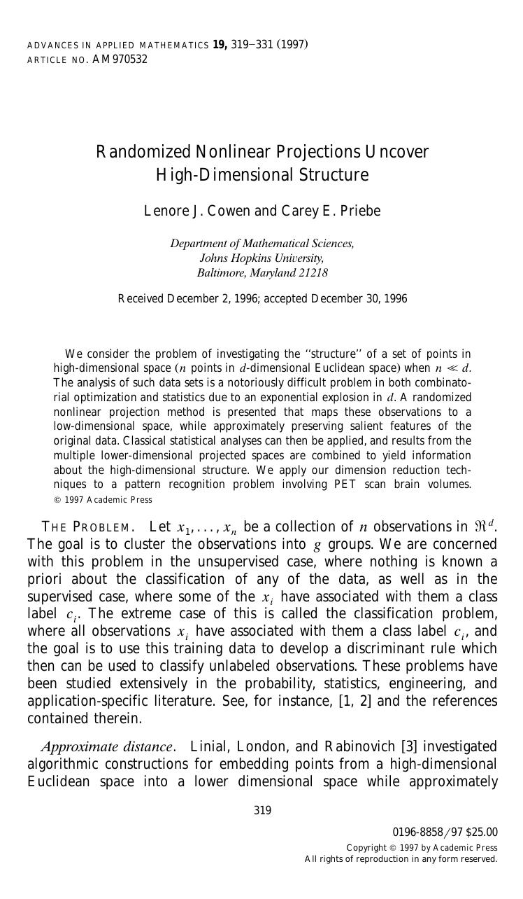 Randomized Nonlinear Projections Uncover High-Dimensional Structure by Cowen L. et al