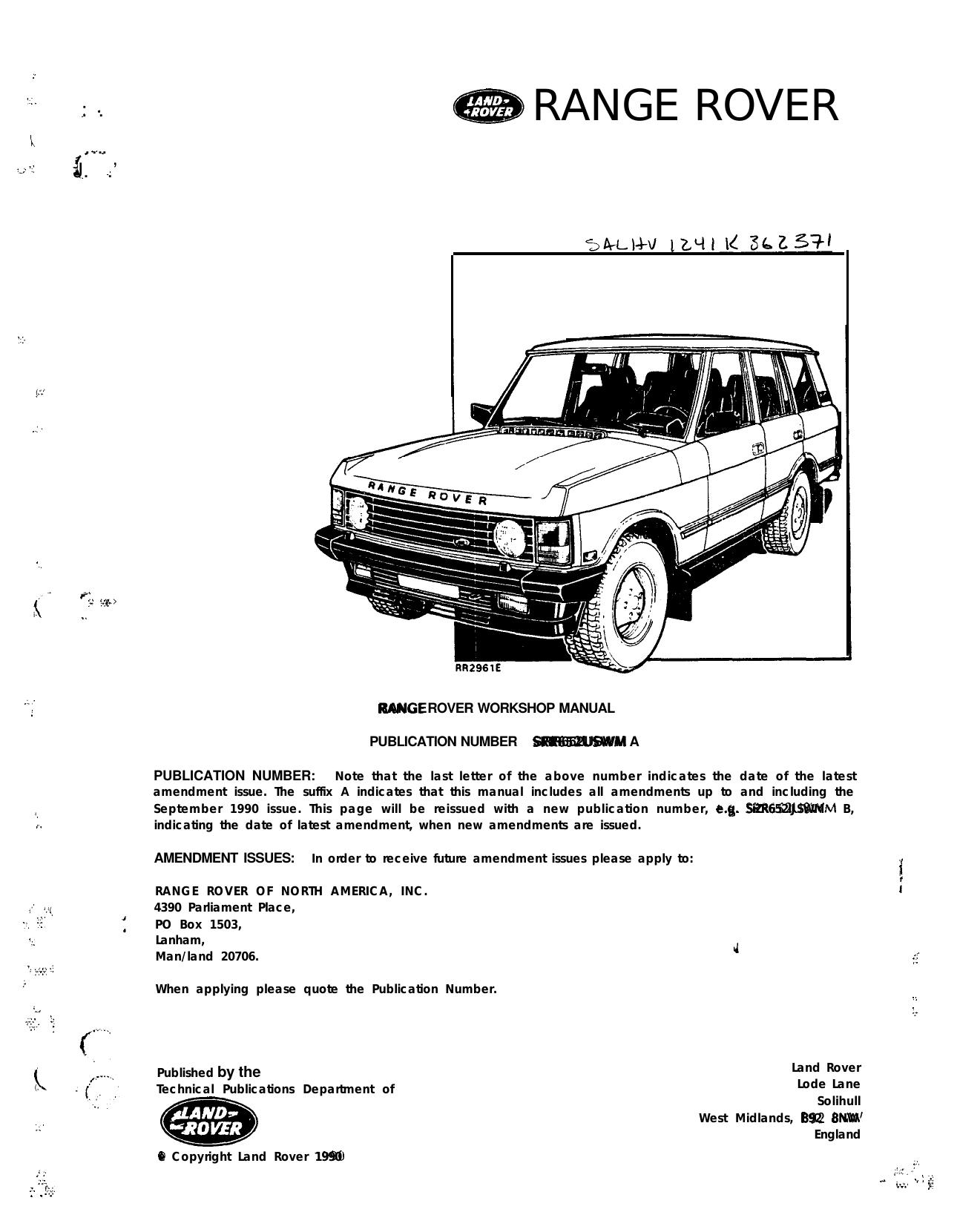 Range Rover Classic 87-91 Workshop Manual by HANSON GARY
