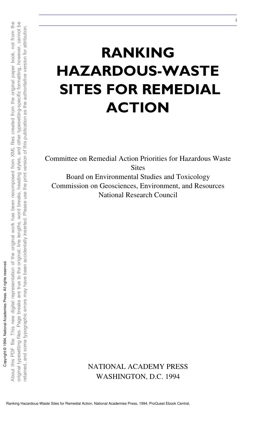 Ranking Hazardous-Waste Sites for Remedial Action by unknow