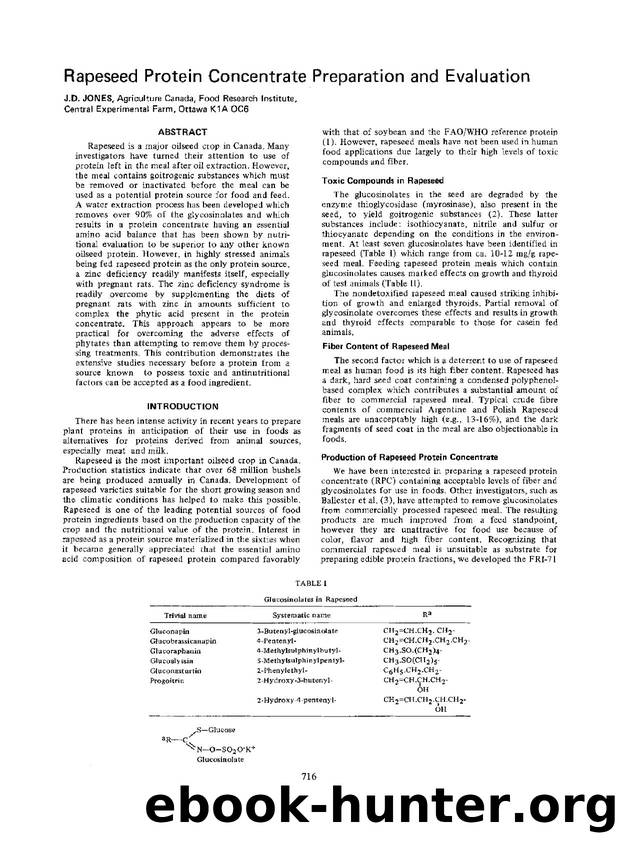 Rapeseed protein concentrate preparation and evaluation by Unknown