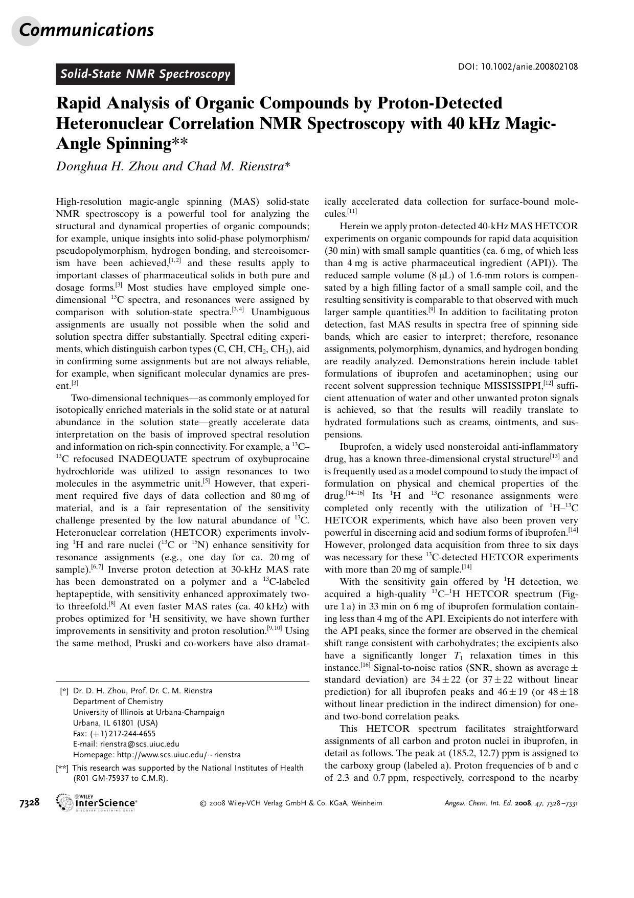 Rapid Analysis of Organic Compounds by Proton-Detected Heteronuclear Correlation NMR Spectroscopy with 40[emsp14]kHz Magic-Angle Spinning by Unknown