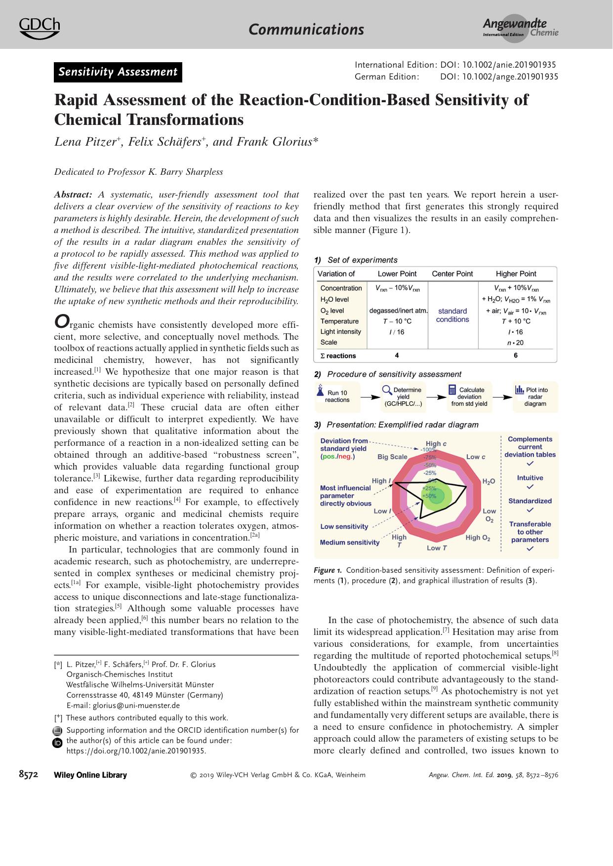 Rapid Assessment of the ReactionâConditionâBased Sensitivity of Chemical Transformations by Unknown