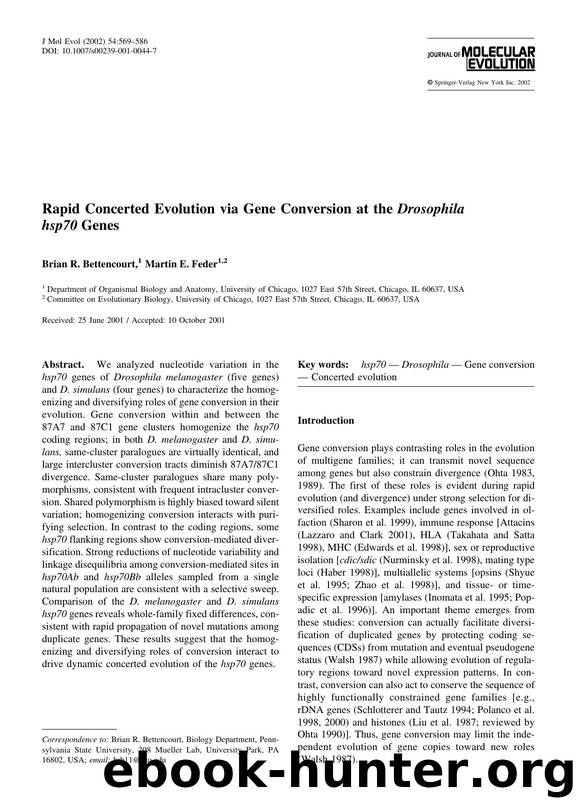 Rapid Concerted Evolution via Gene Conversion at the Drosophila hsp70 Genes by Bettencourt B. et al