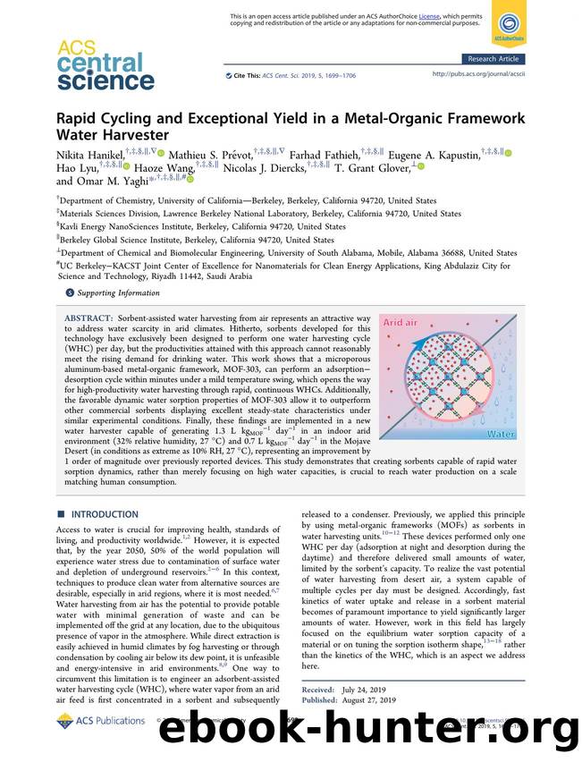 Rapid Cycling and Exceptional Yield in a Metal-Organic Framework Water Harvester by unknow