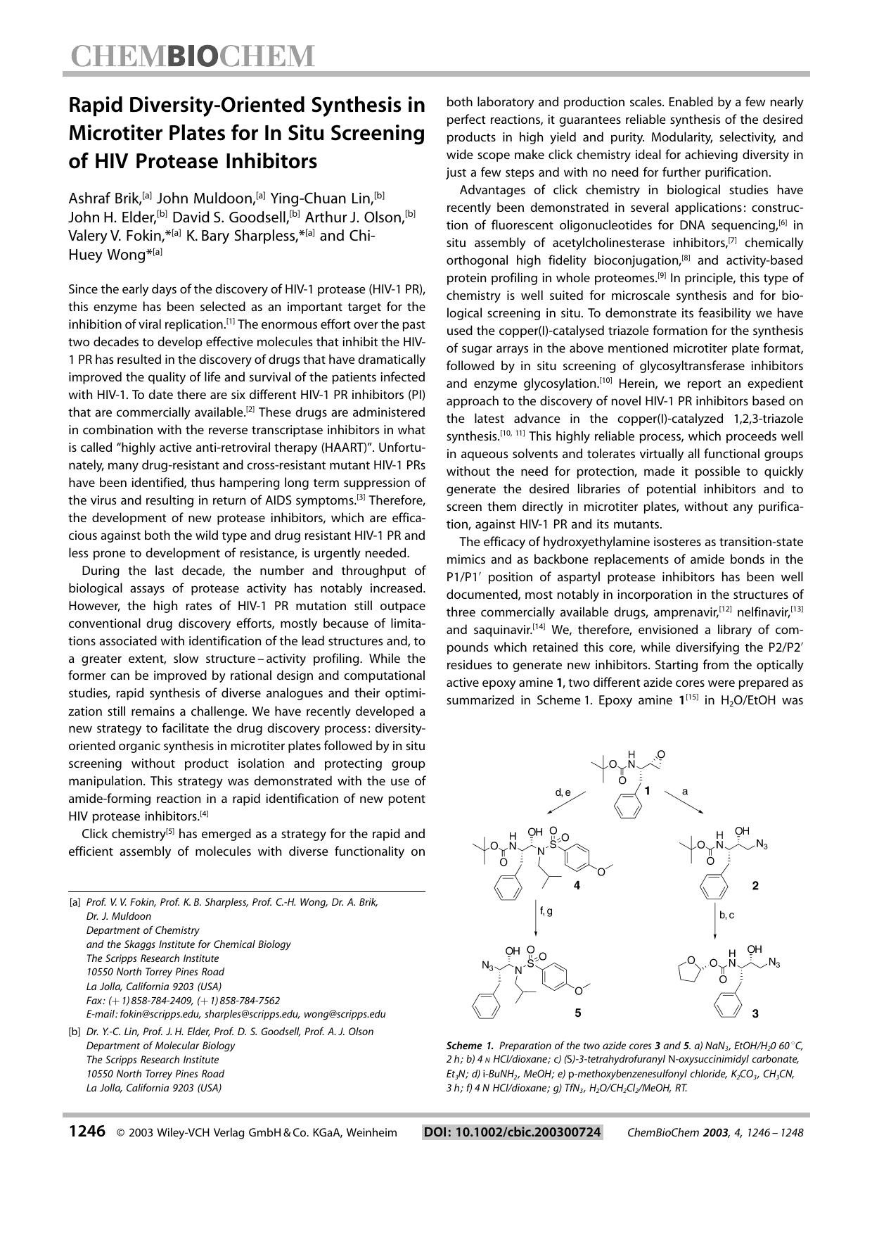 Rapid Diversity-Oriented Synthesis in Microtiter Plates for In Situ Screening of HIV Protease Inhibitors by Unknown