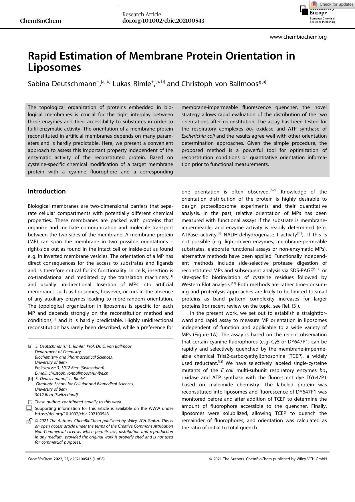 Rapid Estimation of Membrane Protein Orientation in Liposomes by Unknown
