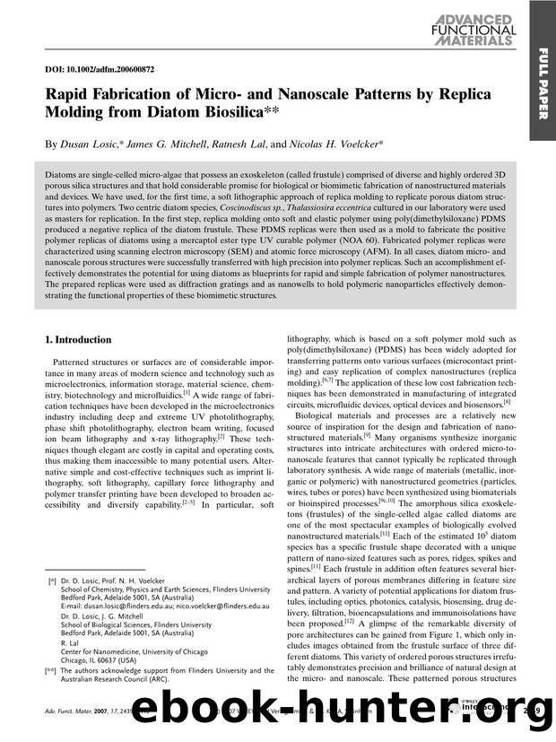 Rapid Fabrication of Micro- and Nanoscale Patterns by Replica Molding from Diatom Biosilica by Unknown