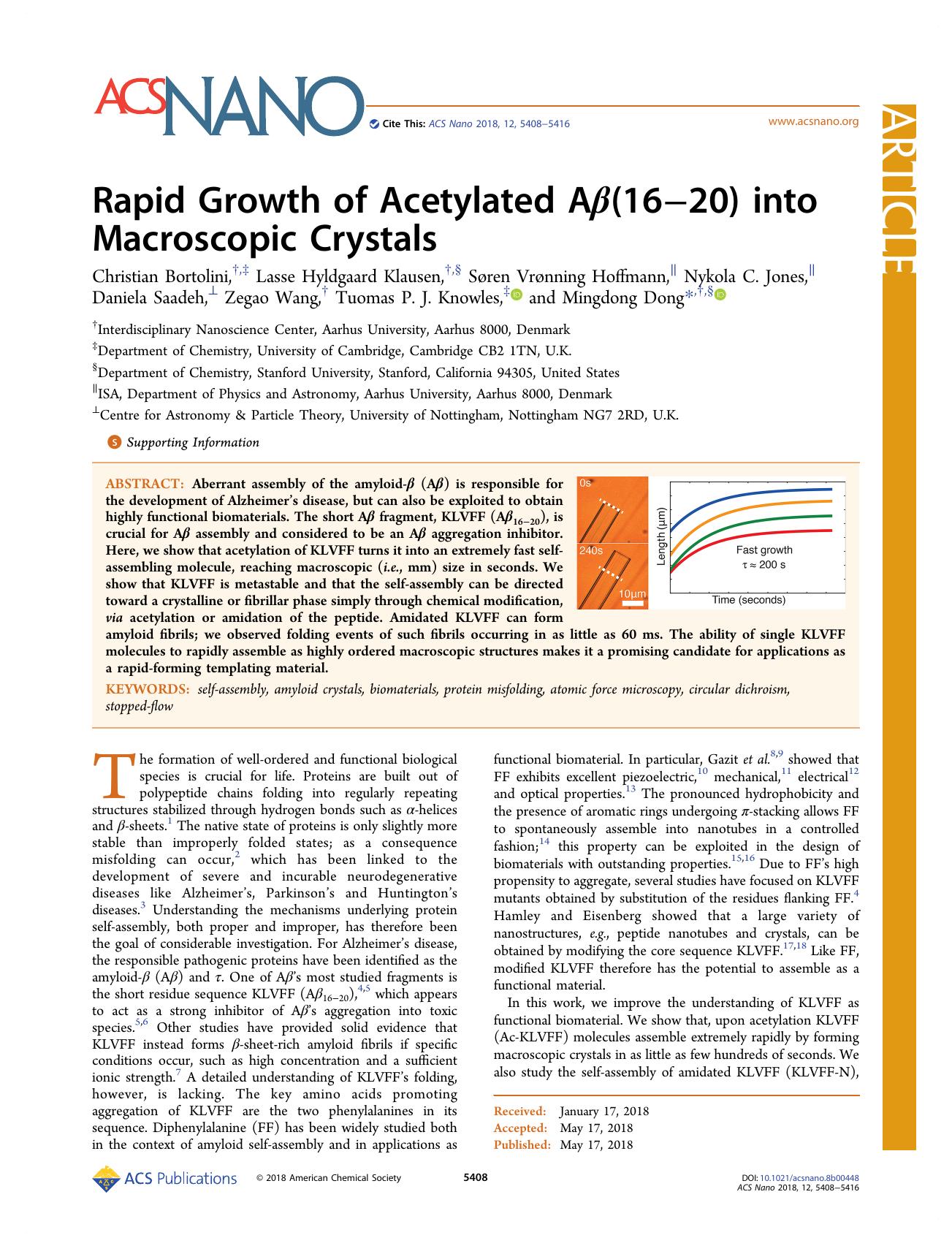 Rapid Growth of Acetylated AÎ²(16â20) into Macroscopic Crystals by unknow