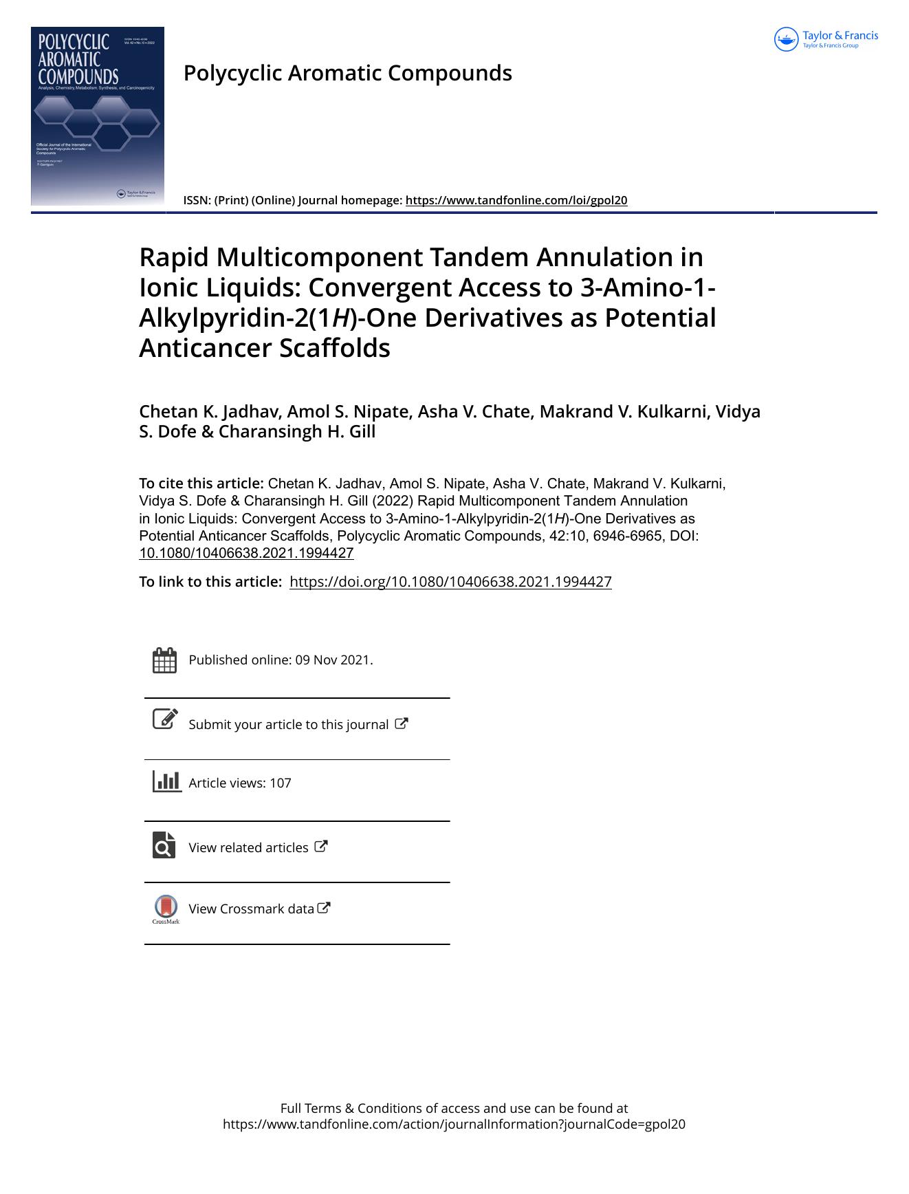 Rapid Multicomponent Tandem Annulation in Ionic Liquids: Convergent Access to 3-Amino-1-Alkylpyridin-2(1H)-One Derivatives as Potential Anticancer Scaffolds by unknow
