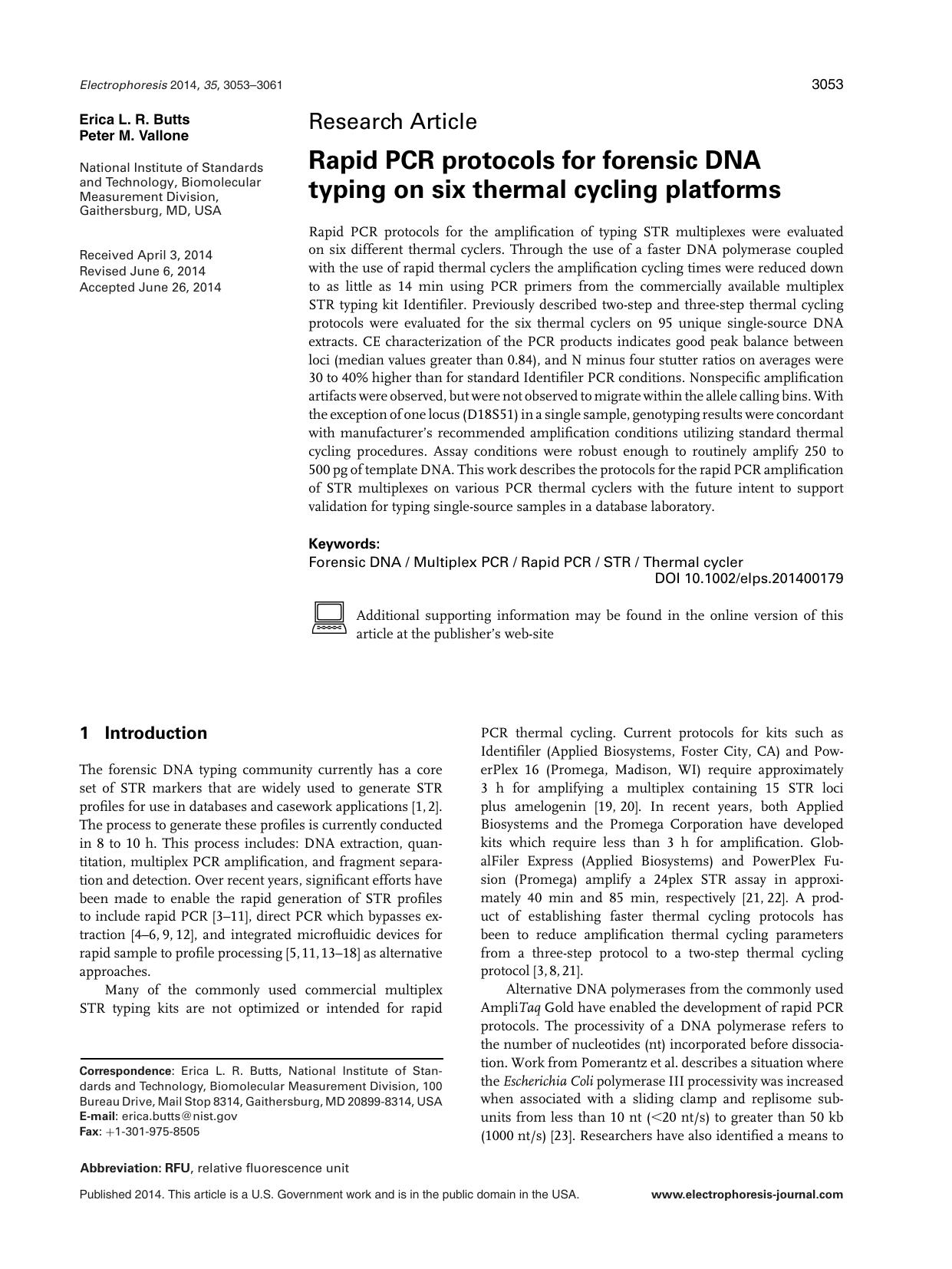 Rapid PCR protocols for forensic DNA typing on six thermal cycling platforms by Unknown