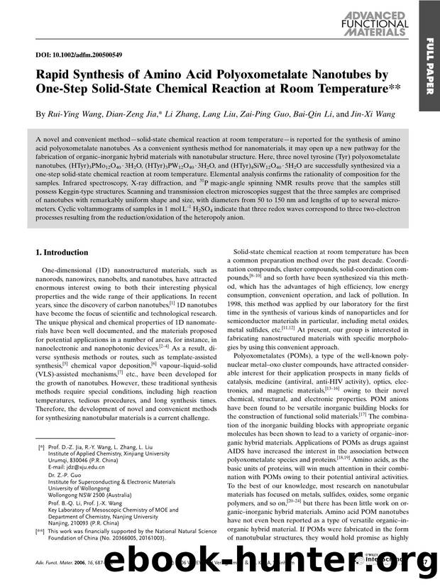 Rapid Synthesis of Amino Acid Polyoxometalate Nanotubes by One-Step Solid-State Chemical Reaction at Room Temperature by Unknown