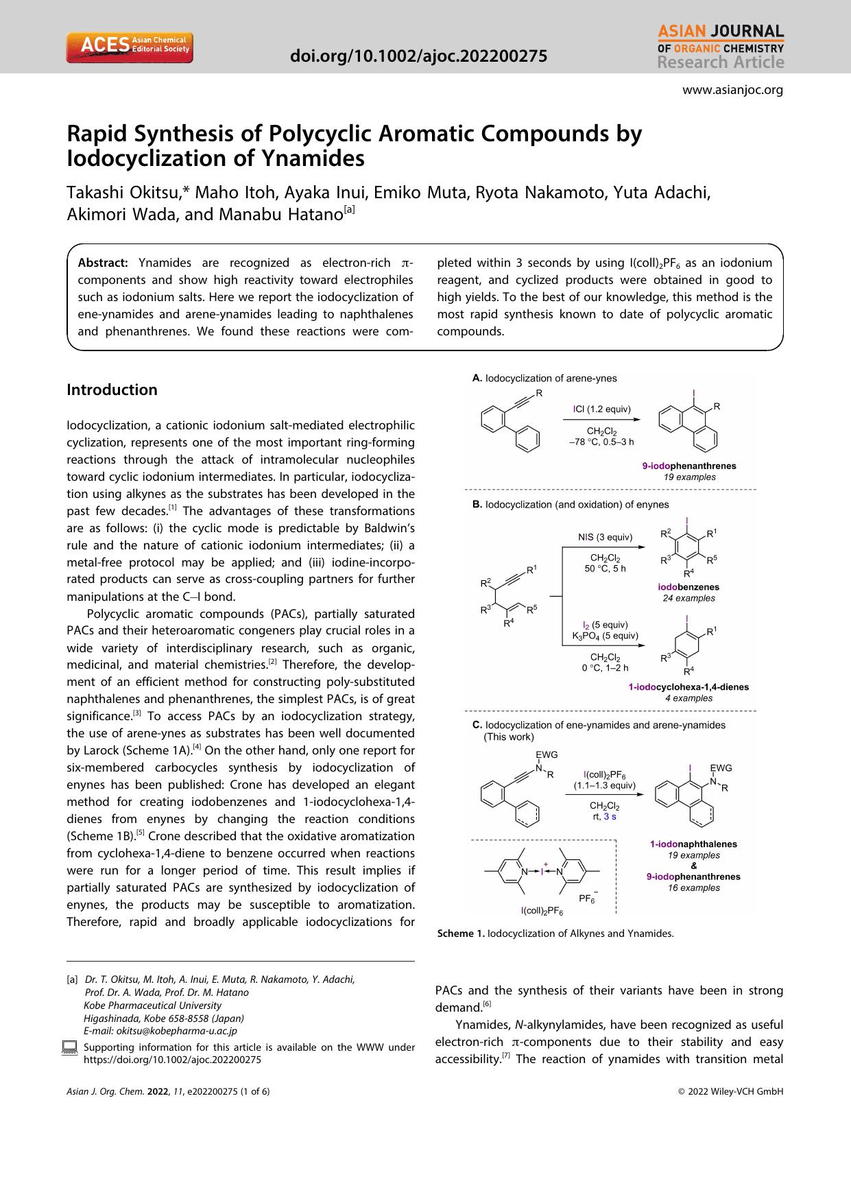 Rapid Synthesis of Polycyclic Aromatic Compounds by Iodocyclization of Ynamides by Unknown