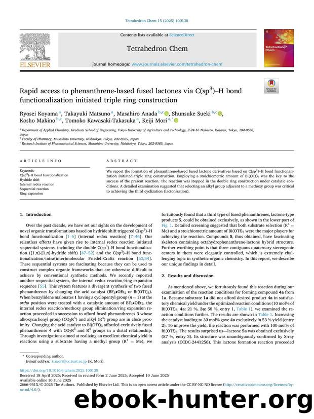 Rapid access to phenanthrene-based fused lactones via C(sp3)âH bond functionalization initiated triple ring construction by unknow