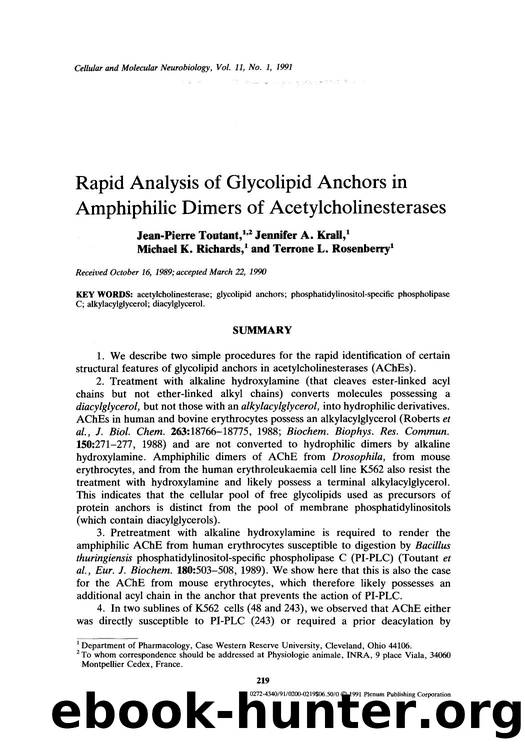 Rapid analysis of glycolipid anchors in amphiphilic dimers of acetylcholinesterases by Unknown