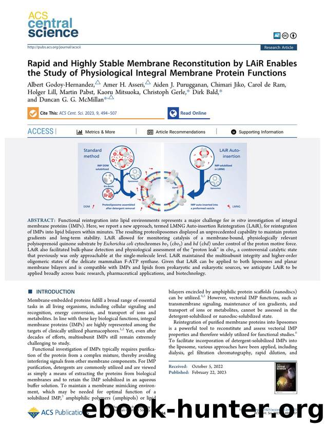 Rapid and Highly Stable Membrane Reconstitution by LAiR Enables the Study of Physiological Integral Membrane Protein Functions by unknow